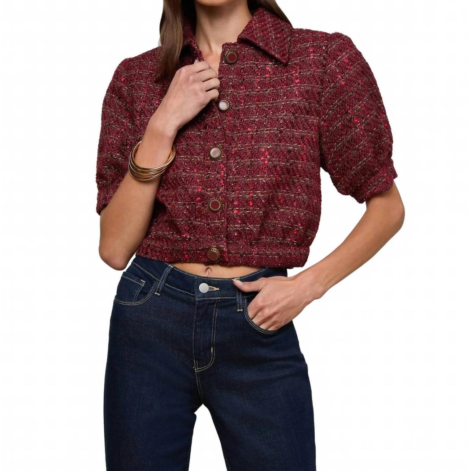 New L'agence Cove Cropped Jacket In Brown/Black Cherry Multi Tweed